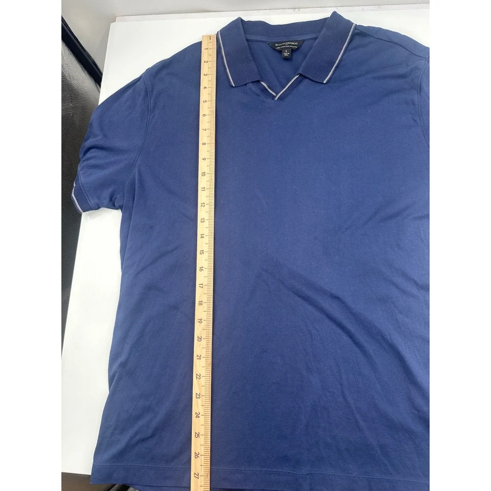 Banana Republic Mens Navy Blue Luxury Touch V-Neck Polo Shirt Large Short Sleeve
